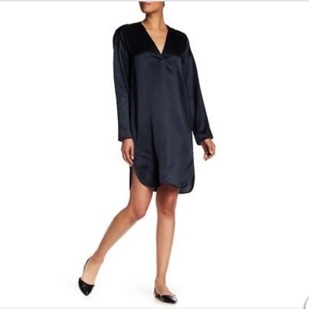 Vince Satin Silk Tunic Dress, L, Navy